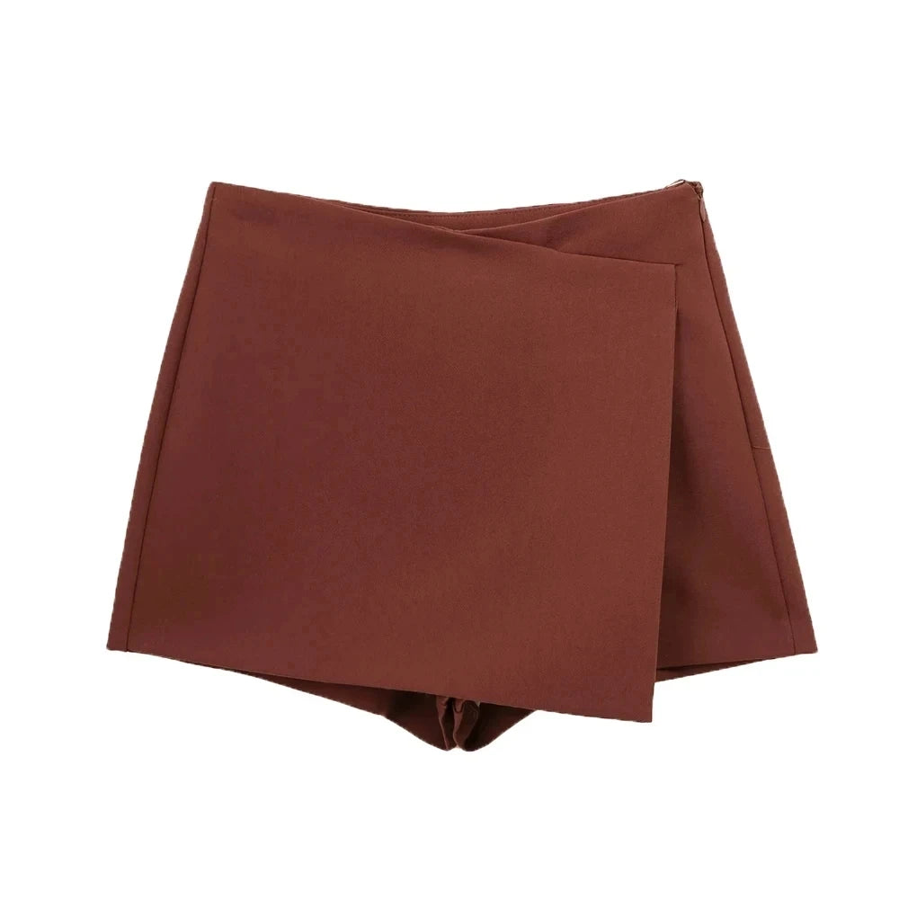 TRZA Women Fashion Pareo Style Asymmetric Shorts Skirts Vintage High Waist Side Zipper Female Skort Mujer - 3KDyn
